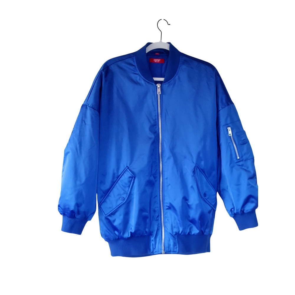 Esprit Bomber Jacket Womens XS Blue New York Retro Vintage Streetwear Satin